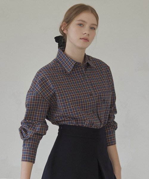 NONLOCAL(ノンローカル)の「Emblem Logo Check Shirt - Blue(シャツ/ブラウス・レディース・その他・FREE)」の1枚目の写真