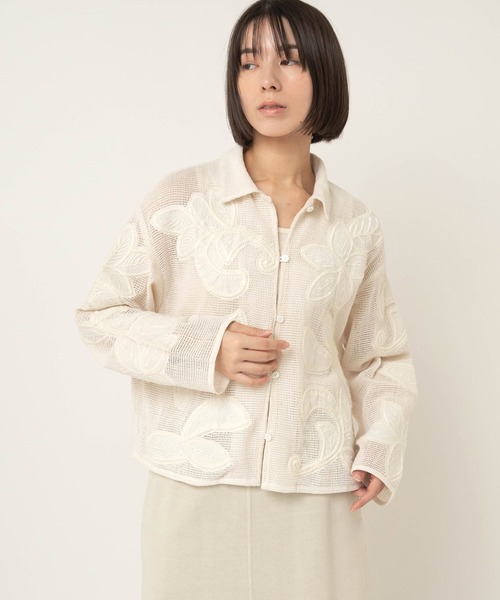 RNA-N（アールエヌエーエヌ）の「J2174 ボタニカル刺繍メッシュジャケット（その他アウター・レディース・ブラック/オフホワイト・FREE）」の5枚目の写真