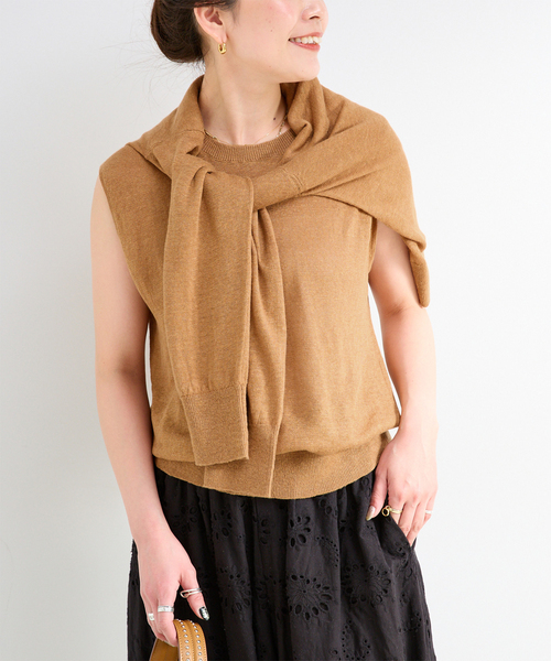 B.C STOCK(ベーセーストック)の「手洗い可 / FRENCH ICY LINEN アンサンブル(アンサンブル・レディース・ブラック/ベージュ/ホワイト・FREE)」の3枚目の写真