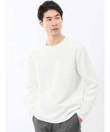 【ストレッチ イージーケア】タカキュー ジオメトリック ジャガード クルーネック 長袖 Tシャツ