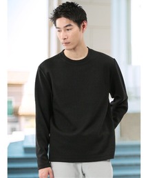 【ストレッチ イージーケア】タカキュー ジオメトリック ジャガード クルーネック 長袖 Tシャツ