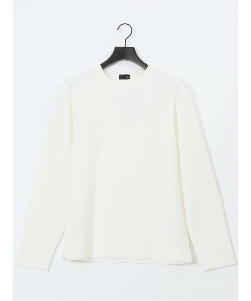TAKA-Q(タカキュー)の「【ストレッチ イージーケア】タカキュー ジオメトリック ジャガード クルーネック 長袖 Tシャツ(Tシャツ/カットソー・メンズ・ホワイト/ブラック・MEDIUM/LARGE/X-LARGE)」の5枚目の写真