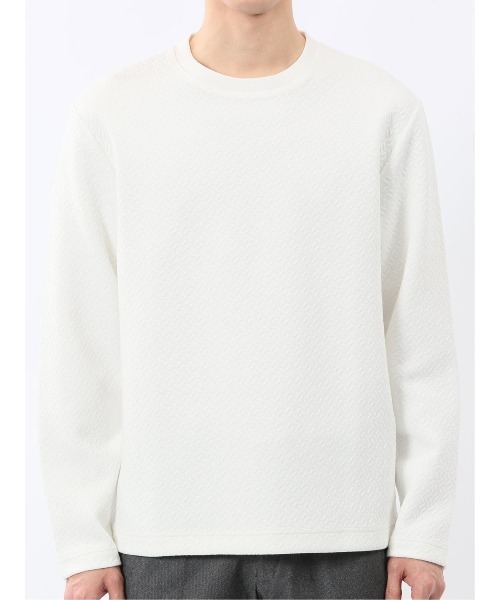 TAKA-Q(タカキュー)の「【ストレッチ イージーケア】タカキュー ジオメトリック ジャガード クルーネック 長袖 Tシャツ(Tシャツ/カットソー・メンズ・ホワイト/ブラック・MEDIUM/LARGE/X-LARGE)」の10枚目の写真