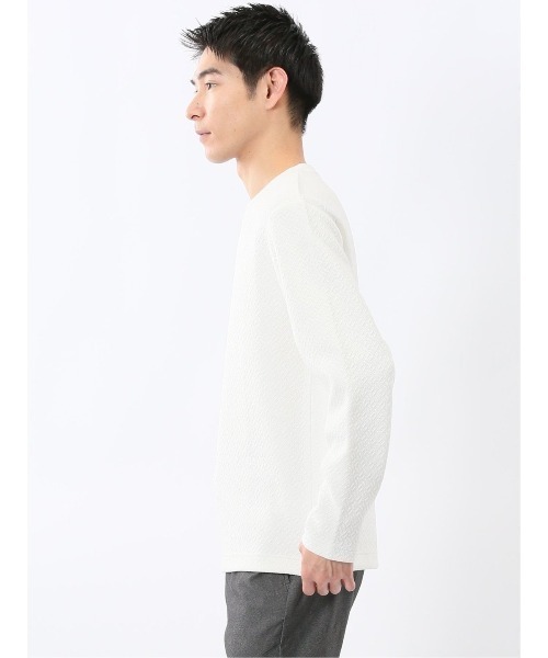 TAKA-Q(タカキュー)の「【ストレッチ イージーケア】タカキュー ジオメトリック ジャガード クルーネック 長袖 Tシャツ(Tシャツ/カットソー・メンズ・ホワイト/ブラック・MEDIUM/LARGE/X-LARGE)」の15枚目の写真