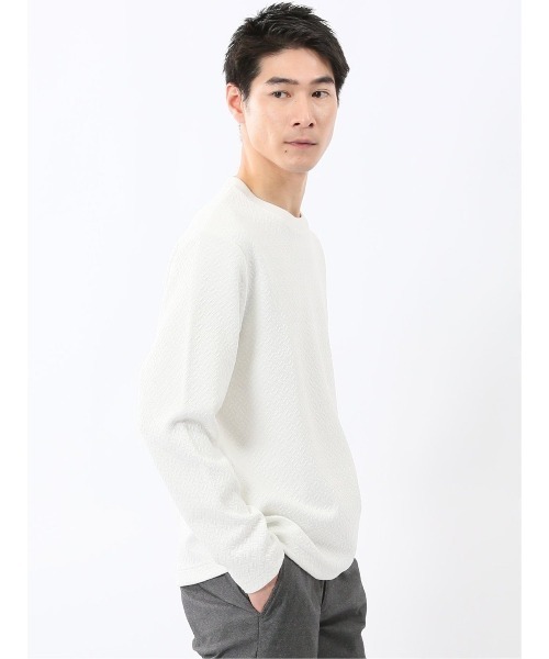 TAKA-Q(タカキュー)の「【ストレッチ イージーケア】タカキュー ジオメトリック ジャガード クルーネック 長袖 Tシャツ(Tシャツ/カットソー・メンズ・ホワイト/ブラック・MEDIUM/LARGE/X-LARGE)」の17枚目の写真