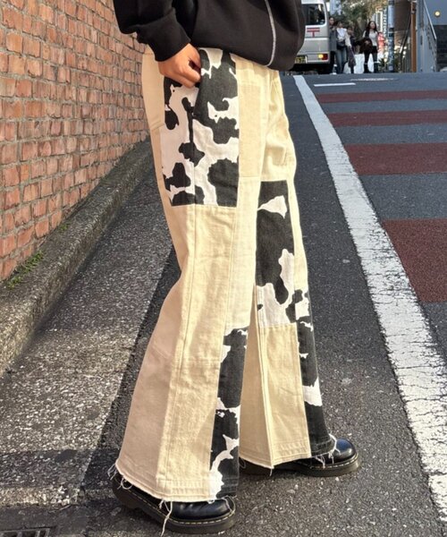 etsinta（エシンタ）の「【etsinta/エシンタ】デニムパッチワークフレアパンツ（デニムパンツ・レディース・オフホワイト/インディゴブルー・ONE SIZE）」の6枚目の写真