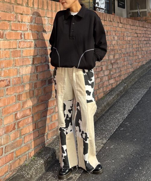 etsinta（エシンタ）の「【etsinta/エシンタ】デニムパッチワークフレアパンツ（デニムパンツ・レディース・オフホワイト/インディゴブルー・ONE SIZE）」の7枚目の写真