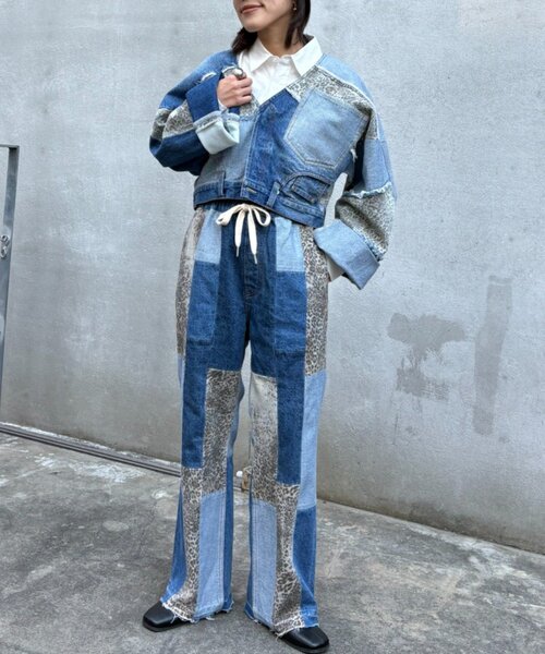 etsinta（エシンタ）の「【etsinta/エシンタ】デニムパッチワークフレアパンツ（デニムパンツ・レディース・オフホワイト/インディゴブルー・ONE SIZE）」の19枚目の写真