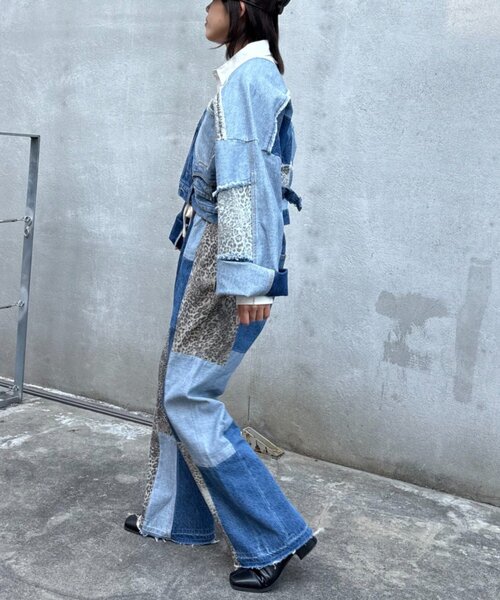 etsinta（エシンタ）の「【etsinta/エシンタ】デニムパッチワークフレアパンツ（デニムパンツ・レディース・オフホワイト/インディゴブルー・ONE SIZE）」の20枚目の写真