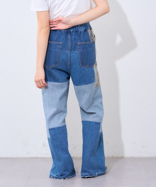 etsinta（エシンタ）の「【etsinta/エシンタ】デニムパッチワークフレアパンツ（デニムパンツ・レディース・オフホワイト/インディゴブルー・ONE SIZE）」の13枚目の写真