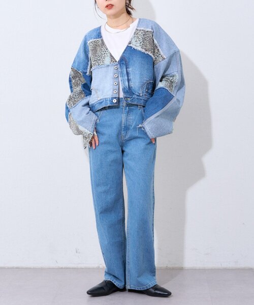 etsinta（エシンタ）の「【etsinta/エシンタ】デニムパッチワークフレアパンツ（デニムパンツ・レディース・オフホワイト/インディゴブルー・ONE SIZE）」の15枚目の写真