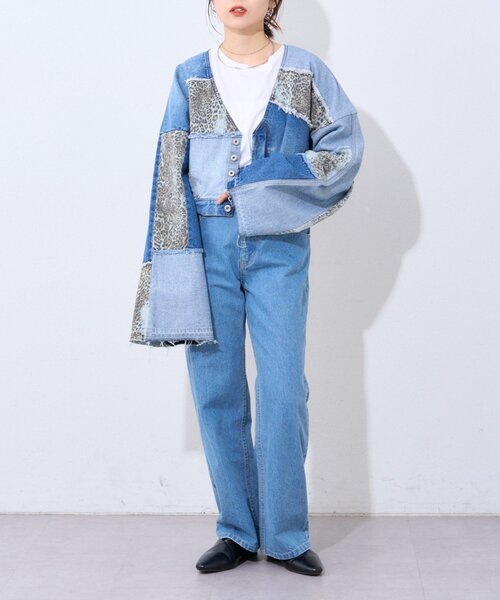 etsinta（エシンタ）の「【etsinta/エシンタ】デニムパッチワークフレアパンツ（デニムパンツ・レディース・オフホワイト/インディゴブルー・ONE SIZE）」の16枚目の写真