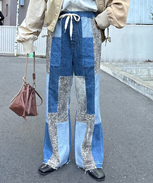 etsinta（エシンタ）の「【etsinta/エシンタ】デニムパッチワークフレアパンツ（デニムパンツ・レディース・オフホワイト/インディゴブルー・ONE SIZE）」の19枚目の写真