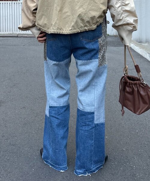 etsinta（エシンタ）の「【etsinta/エシンタ】デニムパッチワークフレアパンツ（デニムパンツ・レディース・オフホワイト/インディゴブルー・ONE SIZE）」の21枚目の写真