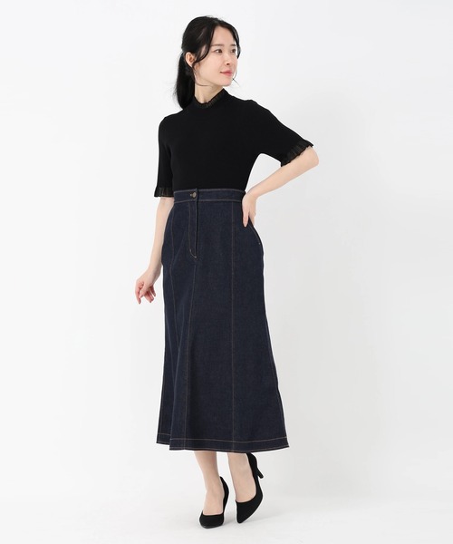 STRAWBERRY-FIELDS（ストロベリーフィールズ）の「アリコットストレッチ_デニムマーメイドスカート（デニムスカート・レディース・ワンウォッシュ/インディゴブルー・2/1）」の10枚目の写真