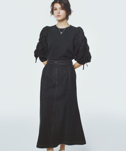 STRAWBERRY-FIELDS（ストロベリーフィールズ）の「アリコットストレッチ_デニムマーメイドスカート（デニムスカート・レディース・ワンウォッシュ/インディゴブルー・2/1）」の13枚目の写真