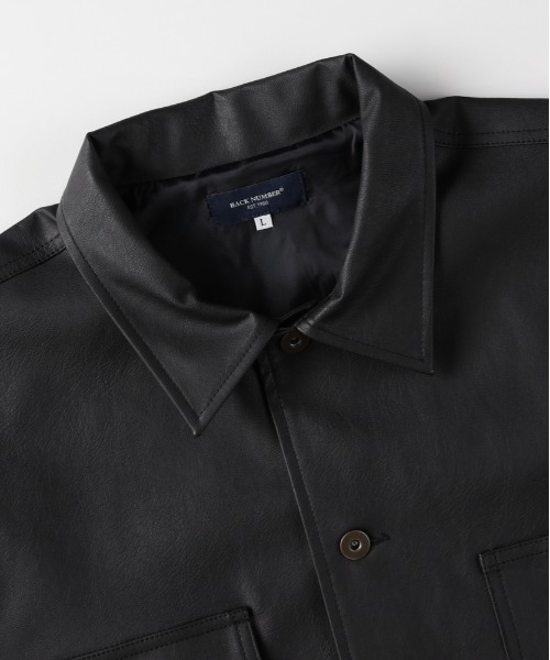 BACK NUMBER（バックナンバー）の「【BACK NUMBER】フェイクレザーカバーオール (シャツジャケット / レギュラーフィット / デイリーユース)（カバーオール・メンズ・ブラック・XL/S/M/L）」の5枚目の写真