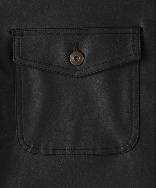 BACK NUMBER（バックナンバー）の「【BACK NUMBER】フェイクレザーカバーオール (シャツジャケット / レギュラーフィット / デイリーユース)（カバーオール・メンズ・ブラック・XL/S/M/L）」の6枚目の写真
