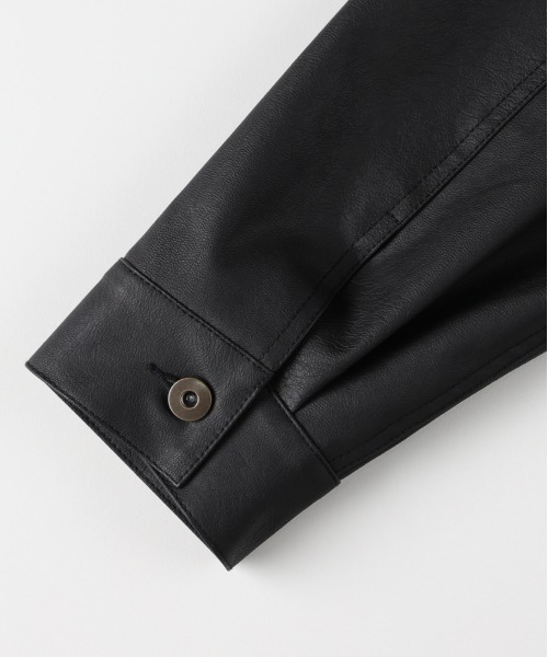 BACK NUMBER（バックナンバー）の「【BACK NUMBER】フェイクレザーカバーオール (シャツジャケット / レギュラーフィット / デイリーユース)（カバーオール・メンズ・ブラック・XL/S/M/L）」の7枚目の写真