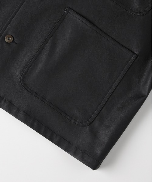 BACK NUMBER（バックナンバー）の「【BACK NUMBER】フェイクレザーカバーオール (シャツジャケット / レギュラーフィット / デイリーユース)（カバーオール・メンズ・ブラック・XL/S/M/L）」の8枚目の写真