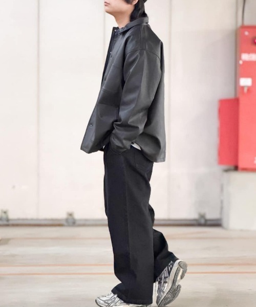 BACK NUMBER（バックナンバー）の「【BACK NUMBER】フェイクレザーカバーオール (シャツジャケット / レギュラーフィット / デイリーユース)（カバーオール・メンズ・ブラック・XL/S/M/L）」の12枚目の写真