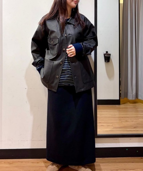 BACK NUMBER（バックナンバー）の「【BACK NUMBER】フェイクレザーカバーオール (シャツジャケット / レギュラーフィット / デイリーユース)（カバーオール・メンズ・ブラック・XL/S/M/L）」の15枚目の写真