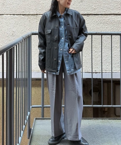 BACK NUMBER（バックナンバー）の「【BACK NUMBER】フェイクレザーカバーオール (シャツジャケット / レギュラーフィット / デイリーユース)（カバーオール・メンズ・ブラック・XL/S/M/L）」の19枚目の写真