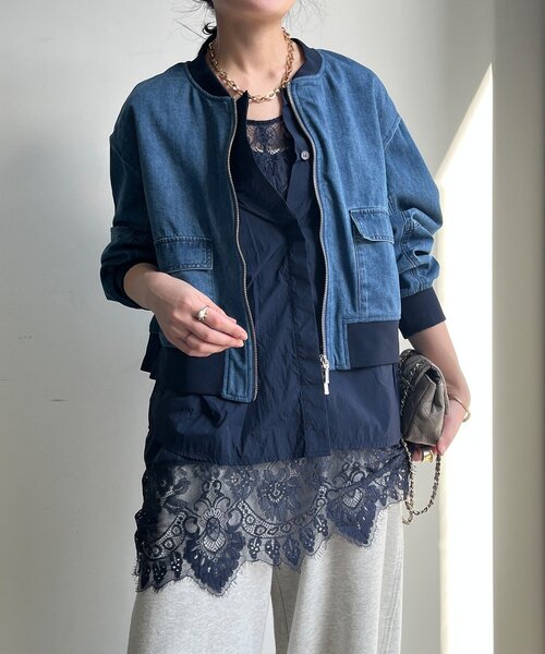 DouDou（ドゥドゥ）の「【WEB限定】異素材切替デニムブルゾン（その他アウター・レディース・ブルー・FREE）」の7枚目の写真