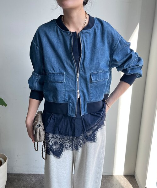 DouDou（ドゥドゥ）の「【WEB限定】異素材切替デニムブルゾン（その他アウター・レディース・ブルー・FREE）」の8枚目の写真