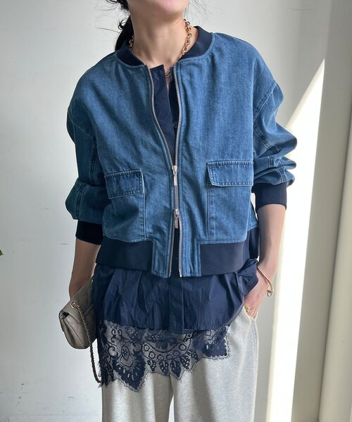 DouDou（ドゥドゥ）の「【WEB限定】異素材切替デニムブルゾン（その他アウター・レディース・ブルー・FREE）」の9枚目の写真