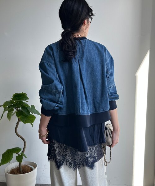 DouDou（ドゥドゥ）の「【WEB限定】異素材切替デニムブルゾン（その他アウター・レディース・ブルー・FREE）」の10枚目の写真