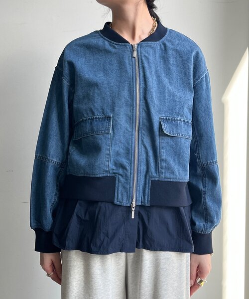 DouDou（ドゥドゥ）の「【WEB限定】異素材切替デニムブルゾン（その他アウター・レディース・ブルー・FREE）」の11枚目の写真