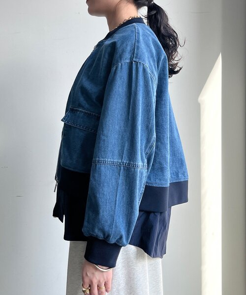 DouDou（ドゥドゥ）の「【WEB限定】異素材切替デニムブルゾン（その他アウター・レディース・ブルー・FREE）」の12枚目の写真