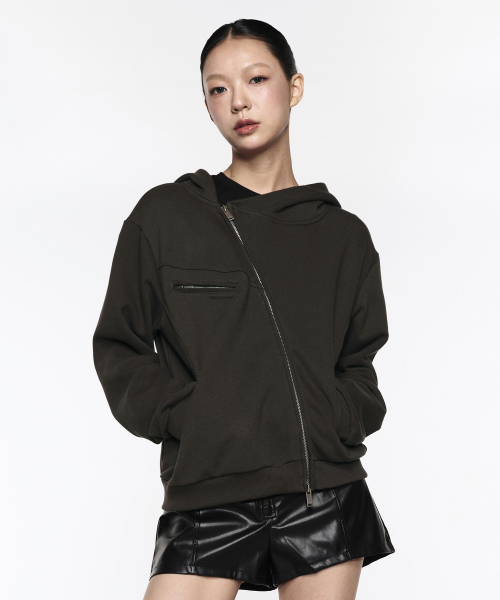 Asymmetry Zip Up Hoodie — худи с асимметричной молнией, цвет угольный (Charcoal)