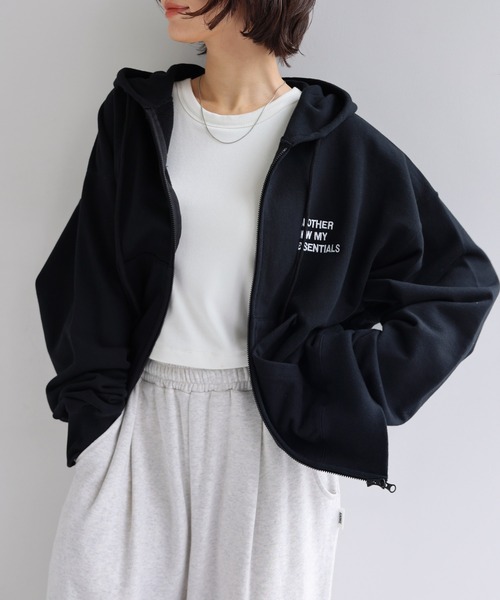 ANME（アンメ）の「ロゴ刺繍ANMEダブルジップスウェットパーカー（パーカー・レディース・ブラック/オートミール/ブラウン・M/L/XL）」の2枚目の写真