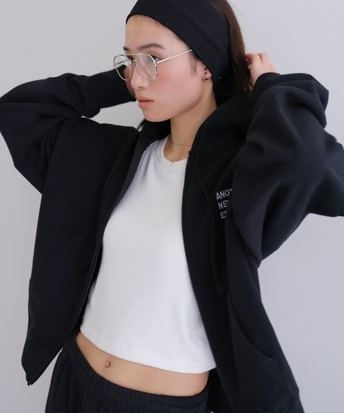 ANME（アンメ）の「ロゴ刺繍ANMEダブルジップスウェットパーカー（パーカー・レディース・ブラック/オートミール/ブラウン・M/L/XL）」の7枚目の写真