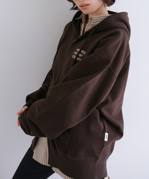 ANME（アンメ）の「ロゴ刺繍ANMEダブルジップスウェットパーカー（パーカー・レディース・ブラック/オートミール/ブラウン・M/L/XL）」の11枚目の写真
