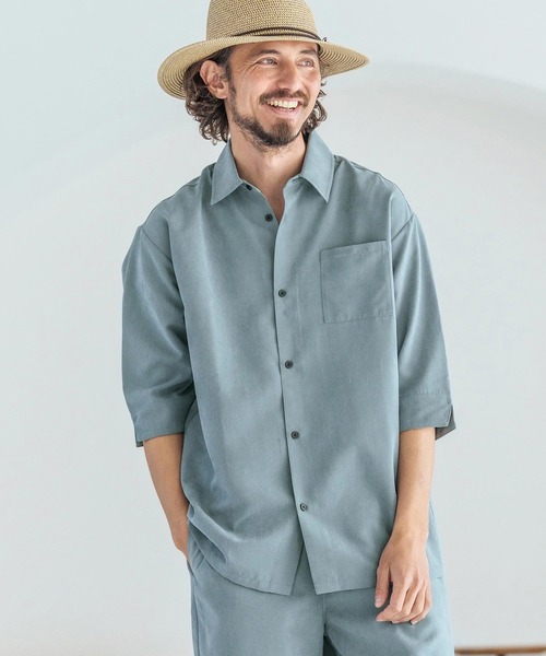 Magine（マージン）の「mhs2598-Poly Peach Relax Silhouette Five Sleeve Shirt 五分袖シャツ(MGN-261-002)（シャツ/ブラウス・メンズ・ベージュ/ブラック/ブルーグレー・48/46/44）」の4枚目の写真