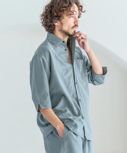 Magine（マージン）の「mhs2598-Poly Peach Relax Silhouette Five Sleeve Shirt 五分袖シャツ(MGN-261-002)（シャツ/ブラウス・メンズ・ベージュ/ブラック/ブルーグレー・48/46/44）」の5枚目の写真