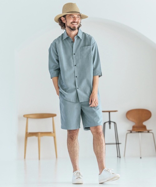 Magine（マージン）の「mhs2598-Poly Peach Relax Silhouette Five Sleeve Shirt 五分袖シャツ(MGN-261-002)（シャツ/ブラウス・メンズ・ベージュ/ブラック/ブルーグレー・48/46/44）」の7枚目の写真