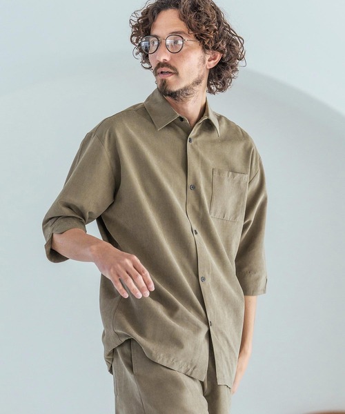 Magine（マージン）の「mhs2598-Poly Peach Relax Silhouette Five Sleeve Shirt 五分袖シャツ(MGN-261-002)（シャツ/ブラウス・メンズ・ベージュ/ブラック/ブルーグレー・48/46/44）」の9枚目の写真