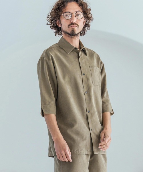 Magine（マージン）の「mhs2598-Poly Peach Relax Silhouette Five Sleeve Shirt 五分袖シャツ(MGN-261-002)（シャツ/ブラウス・メンズ・ベージュ/ブラック/ブルーグレー・48/46/44）」の10枚目の写真