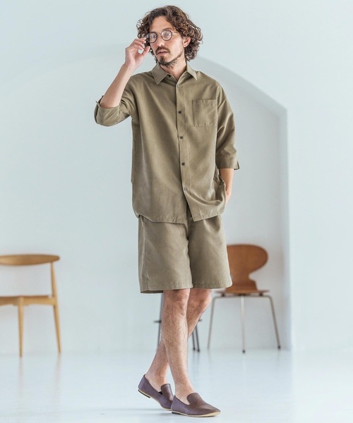 Magine（マージン）の「mhs2598-Poly Peach Relax Silhouette Five Sleeve Shirt 五分袖シャツ(MGN-261-002)（シャツ/ブラウス・メンズ・ベージュ/ブラック/ブルーグレー・48/46/44）」の12枚目の写真