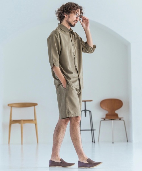 Magine（マージン）の「mhs2598-Poly Peach Relax Silhouette Five Sleeve Shirt 五分袖シャツ(MGN-261-002)（シャツ/ブラウス・メンズ・ベージュ/ブラック/ブルーグレー・48/46/44）」の13枚目の写真