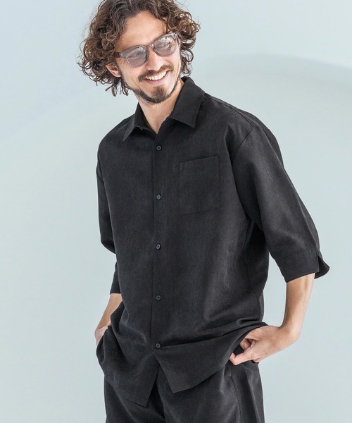 Magine（マージン）の「mhs2598-Poly Peach Relax Silhouette Five Sleeve Shirt 五分袖シャツ(MGN-261-002)（シャツ/ブラウス・メンズ・ベージュ/ブラック/ブルーグレー・48/46/44）」の14枚目の写真