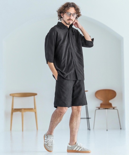 Magine（マージン）の「mhs2598-Poly Peach Relax Silhouette Five Sleeve Shirt 五分袖シャツ(MGN-261-002)（シャツ/ブラウス・メンズ・ベージュ/ブラック/ブルーグレー・48/46/44）」の16枚目の写真