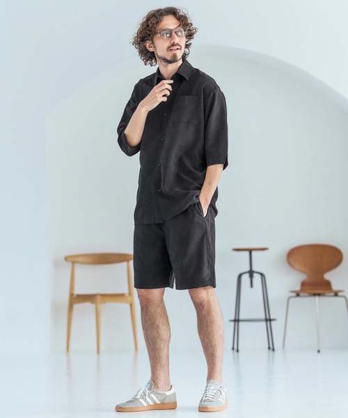 Magine（マージン）の「mhs2598-Poly Peach Relax Silhouette Five Sleeve Shirt 五分袖シャツ(MGN-261-002)（シャツ/ブラウス・メンズ・ベージュ/ブラック/ブルーグレー・48/46/44）」の17枚目の写真