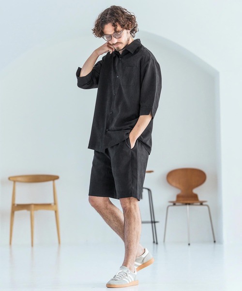 Magine（マージン）の「mhs2598-Poly Peach Relax Silhouette Five Sleeve Shirt 五分袖シャツ(MGN-261-002)（シャツ/ブラウス・メンズ・ベージュ/ブラック/ブルーグレー・48/46/44）」の18枚目の写真