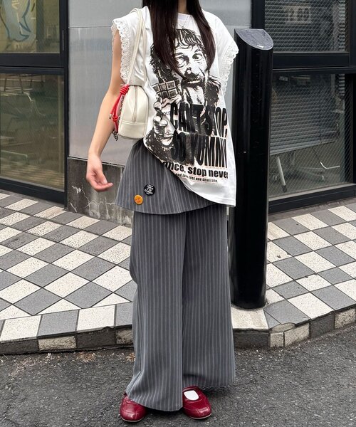 CIAOPANIC（チャオパニック）の「缶バッジSETレイヤードスラックス（その他パンツ・レディース・ネイビー/グレー・MEDIUM/SMALL）」の14枚目の写真