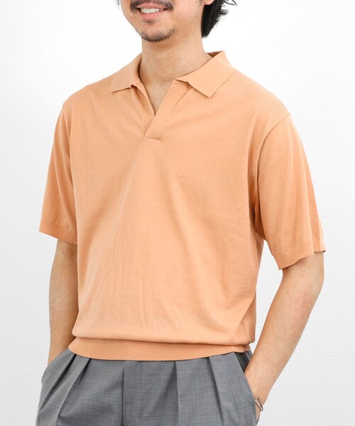 NOLLEY’S（ノーリーズ）の「ウォッシャブル 強撚シルクコットン 成型スキッパーニットポロ 26SS（ニット/セーター・メンズ・パープル/モカ/オレンジ/ブラック・L/M/S）」の4枚目の写真